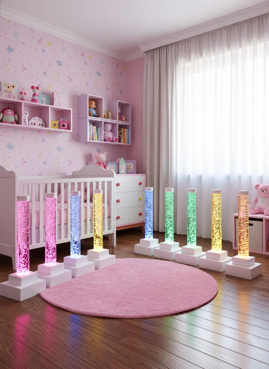 Colunas de bolhas em ambiente residencial infantil